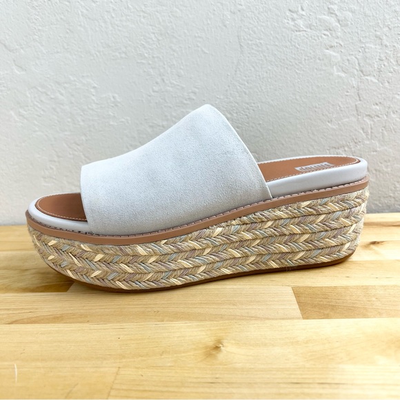 NEW Fitflop Eloise Espadrille Suede Leather Wedge Slide Sandals Soft Grey Size 7 - Picture 1 of 13